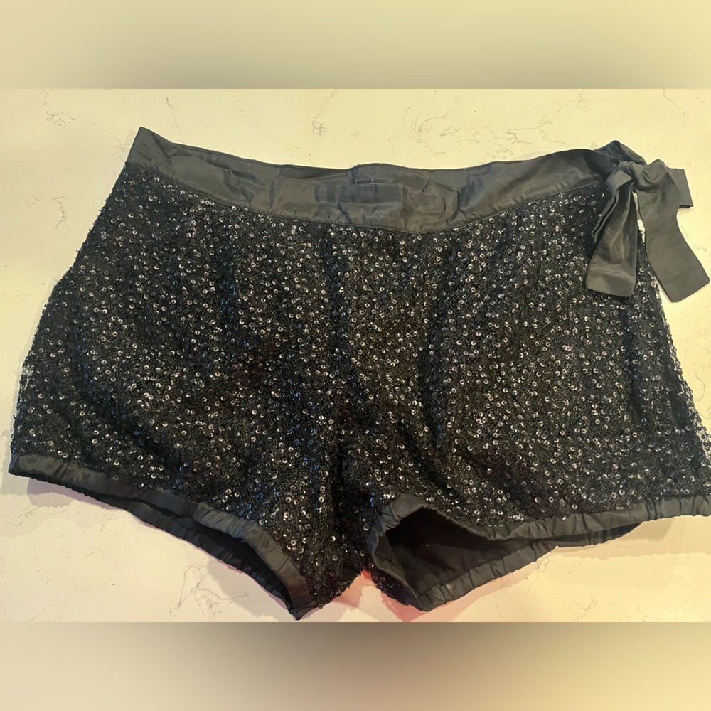 NWOT J. Crew Collection Black Satin-Trim dainty sequin bloomer peplum short